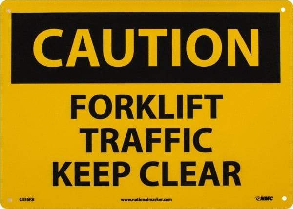 NMC - "Caution - Forklift Traffic - Keep Clear", 10" Long x 14" Wide, Rigid Plastic Safety Sign - Rectangle, 0.05" Thick, Use for Accident Prevention - USA Tool & Supply