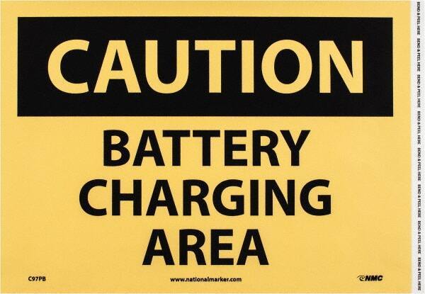 NMC - "Caution - Battery Charging Area", 10" Long x 14" Wide, Pressure-Sensitive Vinyl Safety Sign - Rectangle, 0.004" Thick, Use for Accident Prevention - USA Tool & Supply