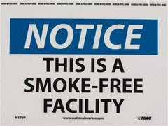 NMC - "Notice - This Is a Smoke-Free Facility", 7" Long x 10" Wide, Pressure-Sensitive Vinyl Safety Sign - Rectangle, 0.004" Thick, Use for Accident Prevention - USA Tool & Supply