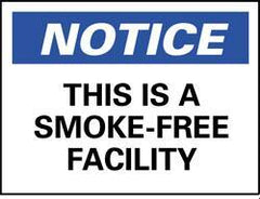 NMC - "Notice - This Is a Smoke-Free Facility", 10" Long x 14" Wide, Rigid Plastic Safety Sign - Rectangle, 0.05" Thick, Use for Accident Prevention - USA Tool & Supply