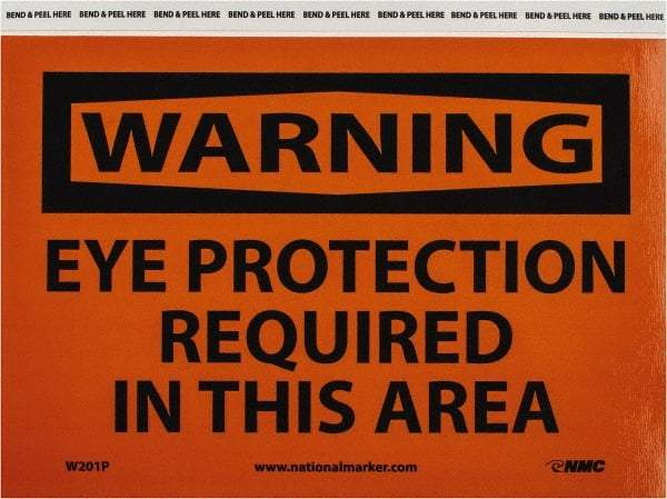 NMC - "Warning - Eye Protection Required in This Area", 7" Long x 10" Wide, Pressure-Sensitive Vinyl Safety Sign - Rectangle, 0.004" Thick, Use for Accident Prevention - USA Tool & Supply