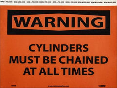 NMC - "Warning - Cylinders Must Be Chained at All Times", 7" Long x 10" Wide, Pressure-Sensitive Vinyl Safety Sign - Rectangle, 0.004" Thick, Use for Accident Prevention - USA Tool & Supply