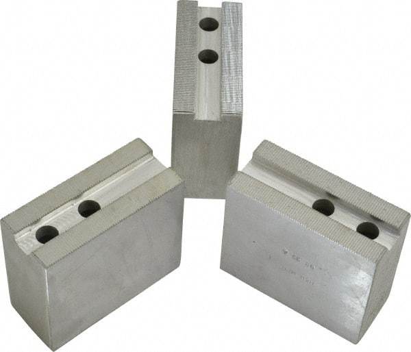 H & R Manufacturing - 11" Chuck Capacity, 1.5mm x 60° Serrated Attachment, Square Soft Lathe Chuck Jaw - 3 Jaws, Aluminum, 1.181" Btw Mount Hole Ctrs, 4" Long x 1-3/4" Wide x 3-1/2" High, 0.63" Groove, 12mm Fastener - USA Tool & Supply