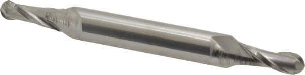 Atrax - 1/4" Diam, 5/8" LOC, 2 Flute Solid Carbide Ball End Mill - Uncoated, Double End, 3-1/2" OAL, 3/8" Shank Diam - USA Tool & Supply