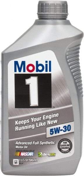 Mobil - 1 Quart Synthetic Engine Oil - Grade 5W-30 - USA Tool & Supply