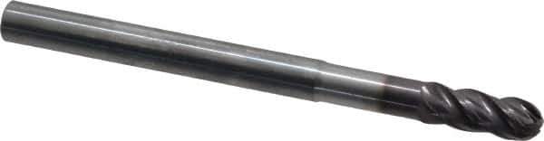 SGS - 5/16" Diam, 13/16" LOC, 4 Flute Solid Carbide Ball End Mill - AlTiN Finish, Single End, 4" OAL, 5/16" Shank Diam, Spiral Flute - USA Tool & Supply