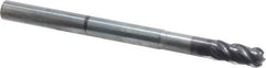 SGS - 3/8" Diam, 7/8" LOC, 4 Flute Solid Carbide Ball End Mill - AlTiN Finish, Single End, 5" OAL, 3/8" Shank Diam, Spiral Flute - USA Tool & Supply