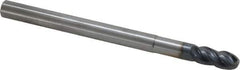 SGS - 7/16" Diam, 1" LOC, 4 Flute Solid Carbide Ball End Mill - AlTiN Finish, Single End, 6" OAL, 7/16" Shank Diam, Spiral Flute - USA Tool & Supply