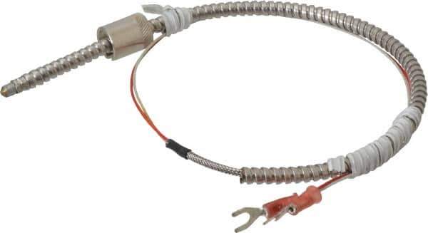 Thermo Electric - 32 to 900°F, J Universal Temp, Thermocouple Probe - 2 Ft. Cable Length, Stripped Ends with Spade Lugs, 1/4 Inch Probe Sheath Length, 1 Sec Response Time - USA Tool & Supply