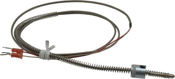 Thermo Electric - 32 to 900°F, J Universal Temp, Thermocouple Probe - 4-1/2 Ft. Cable Length, Stripped Ends with Spade Lugs, 1/4 Inch Probe Sheath Length, 1 Sec Response Time - USA Tool & Supply