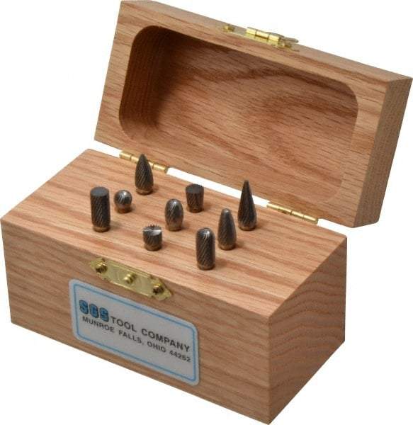 SGS Pro - 9 Piece, 1/8" Shank Burr Set - Tungsten Carbide, Multiple Head Shape - USA Tool & Supply