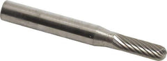 SGS Pro - 3/16" Cut Diam, 1/4" Shank Diam, Cylinder with Radius Head Single Cut Burr - Carbide, Radius End, 5/8" LOC - USA Tool & Supply