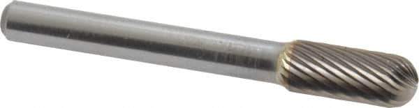 SGS Pro - 5/16" Cut Diam, 1/4" Shank Diam, Cylinder with Radius Head Single Cut Burr - Carbide, Radius End, 3/4" LOC, 2-1/2" OAL - USA Tool & Supply