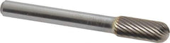 SGS Pro - 5/16" Cut Diam, 1/4" Shank Diam, Cylinder with Radius Head Single Cut Burr - Carbide, Radius End, 3/4" LOC, 2-1/2" OAL - USA Tool & Supply