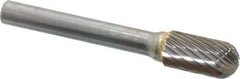 SGS Pro - 3/8" Cut Diam, 1/4" Shank Diam, Cylinder with Radius Head Single Cut Burr - Carbide, Radius End, 3/4" LOC, 2-1/2" OAL - USA Tool & Supply
