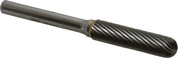 SGS Pro - 3/8" Cut Diam, 1/4" Shank Diam, Cylinder with Radius Head Single Cut Burr - Carbide, Radius End, 1-1/2" LOC - USA Tool & Supply