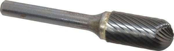 SGS Pro - 1/2" Cut Diam, 1/4" Shank Diam, Cylinder with Radius Head Single Cut Burr - Carbide, Radius End, 1" LOC, 2-3/4" OAL - USA Tool & Supply