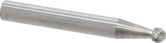SGS Pro - 3/16" Cut Diam, 1/4" Shank Diam, Ball Head Single Cut Burr - Carbide, Radius End, 1/8" LOC - USA Tool & Supply