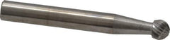 SGS Pro - 1/4" Cut Diam, 1/4" Shank Diam, Ball Head Single Cut Burr - Carbide, Radius End, 7/32" LOC - USA Tool & Supply
