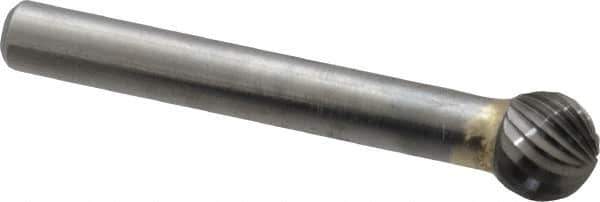 SGS Pro - 3/8" Cut Diam, 1/4" Shank Diam, Ball Head Single Cut Burr - Carbide, Radius End, 5/16" LOC - USA Tool & Supply
