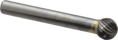 SGS Pro - 3/8" Cut Diam, 1/4" Shank Diam, Ball Head Single Cut Burr - Carbide, Radius End, 5/16" LOC - USA Tool & Supply
