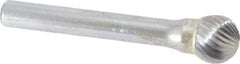 SGS Pro - 7/16" Cut Diam, 1/4" Shank Diam, Ball Head Single Cut Burr - Carbide, Radius End, 3/8" LOC - USA Tool & Supply