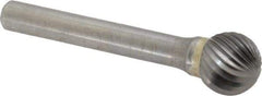 SGS Pro - 1/2" Cut Diam, 1/4" Shank Diam, Ball Head Single Cut Burr - Carbide, Radius End, 7/16" LOC - USA Tool & Supply