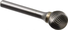 SGS Pro - 5/8" Cut Diam, 1/4" Shank Diam, Ball Head Single Cut Burr - Carbide, Radius End, 9/16" LOC - USA Tool & Supply
