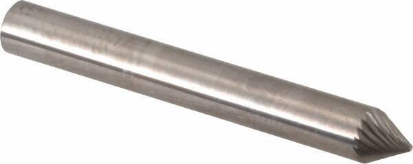 SGS Pro - 1/4" Cut Diam, 1/4" Shank Diam, Cone Head Single Cut Burr - Carbide, Point End, 3/16" LOC, 2" OAL - USA Tool & Supply