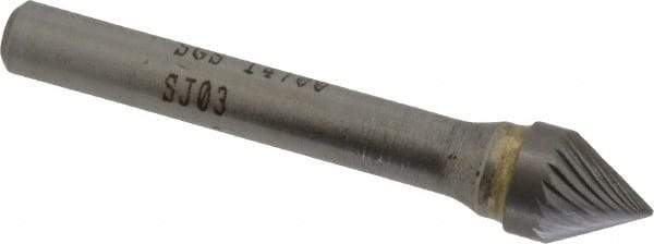 SGS Pro - 3/8" Cut Diam, 1/4" Shank Diam, Cone Head Single Cut Burr - Carbide, Point End, 5/16" LOC, 2-1/16" OAL - USA Tool & Supply