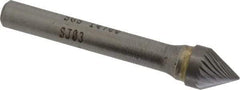 SGS Pro - 3/8" Cut Diam, 1/4" Shank Diam, Cone Head Single Cut Burr - Carbide, Point End, 5/16" LOC, 2-1/16" OAL - USA Tool & Supply
