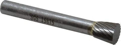 SGS Pro - 3/8" Cut Diam, 1/4" Shank Diam, Inverted Cone Head Single Cut Burr - Carbide, Flat End, 3/8" LOC - USA Tool & Supply