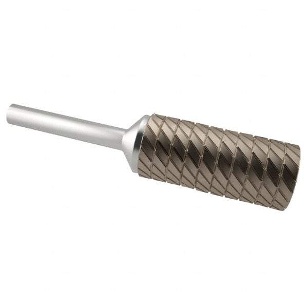 SGS Pro - 7/16" Cut Diam, 1/4" Shank Diam, Cylinder Head Double Cut Burr - Carbide, Flat End, 1" LOC, 2-3/4" OAL - USA Tool & Supply