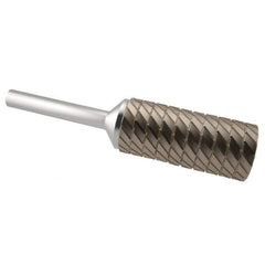SGS Pro - 7/16" Cut Diam, 1/4" Shank Diam, Cylinder Head Double Cut Burr - Carbide, Flat End, 1" LOC, 2-3/4" OAL - USA Tool & Supply