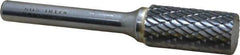 SGS Pro - 1/2" Cut Diam, 1/4" Shank Diam, Cylinder Head Double Cut Burr - Carbide, Flat End, 1" LOC, 2-3/4" OAL - USA Tool & Supply