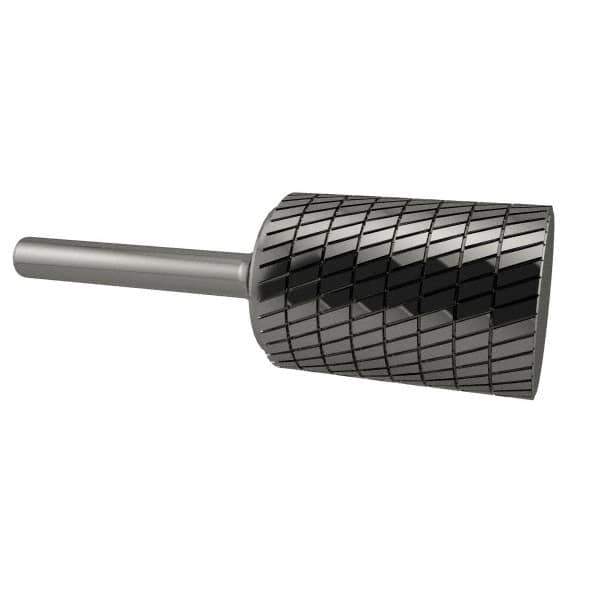 SGS Pro - 5/8" Cut Diam, 1/4" Shank Diam, Cylinder Head Double Cut Burr - Carbide, Flat End, 1" LOC, 2-3/4" OAL - USA Tool & Supply