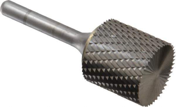 SGS Pro - 1" Cut Diam, 1/4" Shank Diam, Cylinder with End Cut Head Double Cut Burr - Carbide, End Cut End, 1" LOC, 2-3/4" OAL - USA Tool & Supply