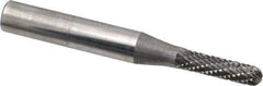 SGS Pro - 5/32" Cut Diam, 1/4" Shank Diam, Cylinder with Radius Head Double Cut Burr - Carbide, Radius End, 5/8" LOC - USA Tool & Supply