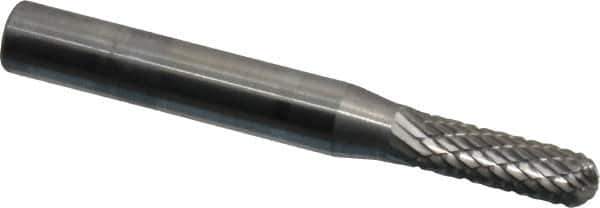SGS Pro - 3/16" Cut Diam, 1/4" Shank Diam, Cylinder with Radius Head Double Cut Burr - Carbide, Radius End, 5/8" LOC - USA Tool & Supply