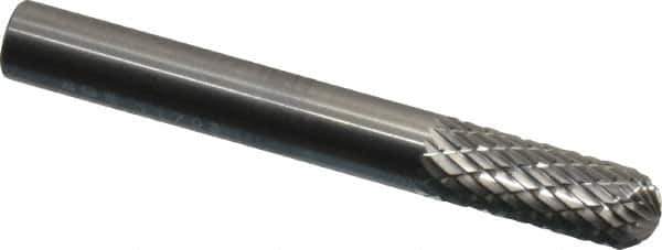 SGS Pro - 1/4" Cut Diam, 1/4" Shank Diam, Cylinder with Radius Head Double Cut Burr - Carbide, Radius End, 5/8" LOC, 2" OAL - USA Tool & Supply