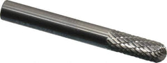 SGS Pro - 1/4" Cut Diam, 1/4" Shank Diam, Cylinder with Radius Head Double Cut Burr - Carbide, Radius End, 5/8" LOC, 2" OAL - USA Tool & Supply