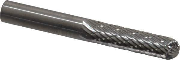 SGS Pro - 1/4" Cut Diam, 1/4" Shank Diam, Cylinder with Radius Head Double Cut Burr - Carbide, Radius End, 1" LOC, 2" OAL - USA Tool & Supply