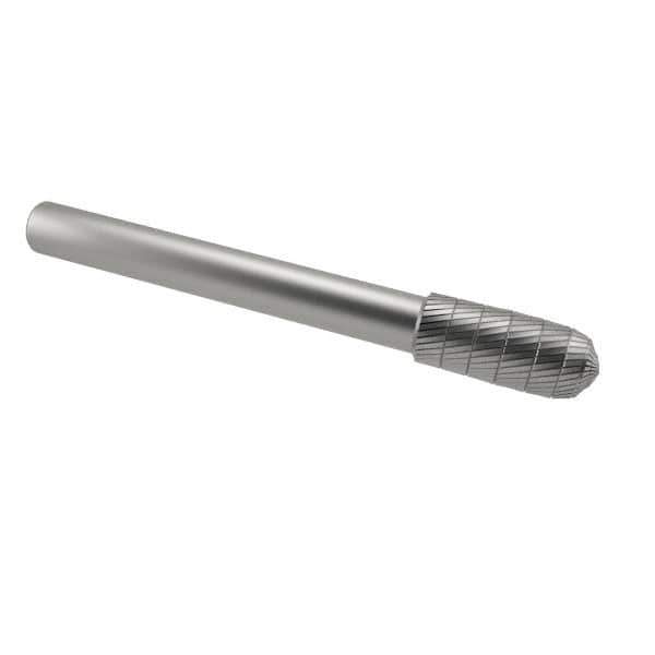 SGS Pro - 5/16" Cut Diam, 1/4" Shank Diam, Cylinder with Radius Head Double Cut Burr - Carbide, Radius End, 3/4" LOC, 2-1/2" OAL - USA Tool & Supply