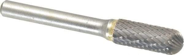 SGS Pro - 3/8" Cut Diam, 1/4" Shank Diam, Cylinder with Radius Head Double Cut Burr - Carbide, Radius End, 1" LOC - USA Tool & Supply