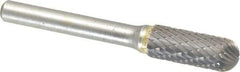 SGS Pro - 3/8" Cut Diam, 1/4" Shank Diam, Cylinder with Radius Head Double Cut Burr - Carbide, Radius End, 1" LOC - USA Tool & Supply