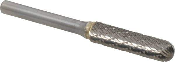 SGS Pro - 3/8" Cut Diam, 1/4" Shank Diam, Cylinder with Radius Head Double Cut Burr - Carbide, Radius End, 1-1/2" LOC - USA Tool & Supply