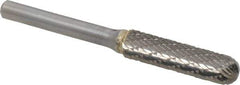 SGS Pro - 3/8" Cut Diam, 1/4" Shank Diam, Cylinder with Radius Head Double Cut Burr - Carbide, Radius End, 1-1/2" LOC - USA Tool & Supply