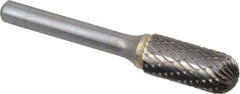 SGS Pro - 7/16" Cut Diam, 1/4" Shank Diam, Cylinder with Radius Head Double Cut Burr - Carbide, Radius End, 1" LOC, 2-3/4" OAL - USA Tool & Supply