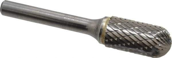 SGS Pro - 1/2" Cut Diam, 1/4" Shank Diam, Cylinder with Radius Head Double Cut Burr - Carbide, Radius End, 1" LOC, 2-3/4" OAL - USA Tool & Supply