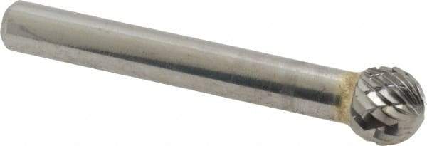SGS Pro - 3/8" Cut Diam, 1/4" Shank Diam, Ball Head Double Cut Burr - Carbide, Radius End, 5/16" LOC - USA Tool & Supply